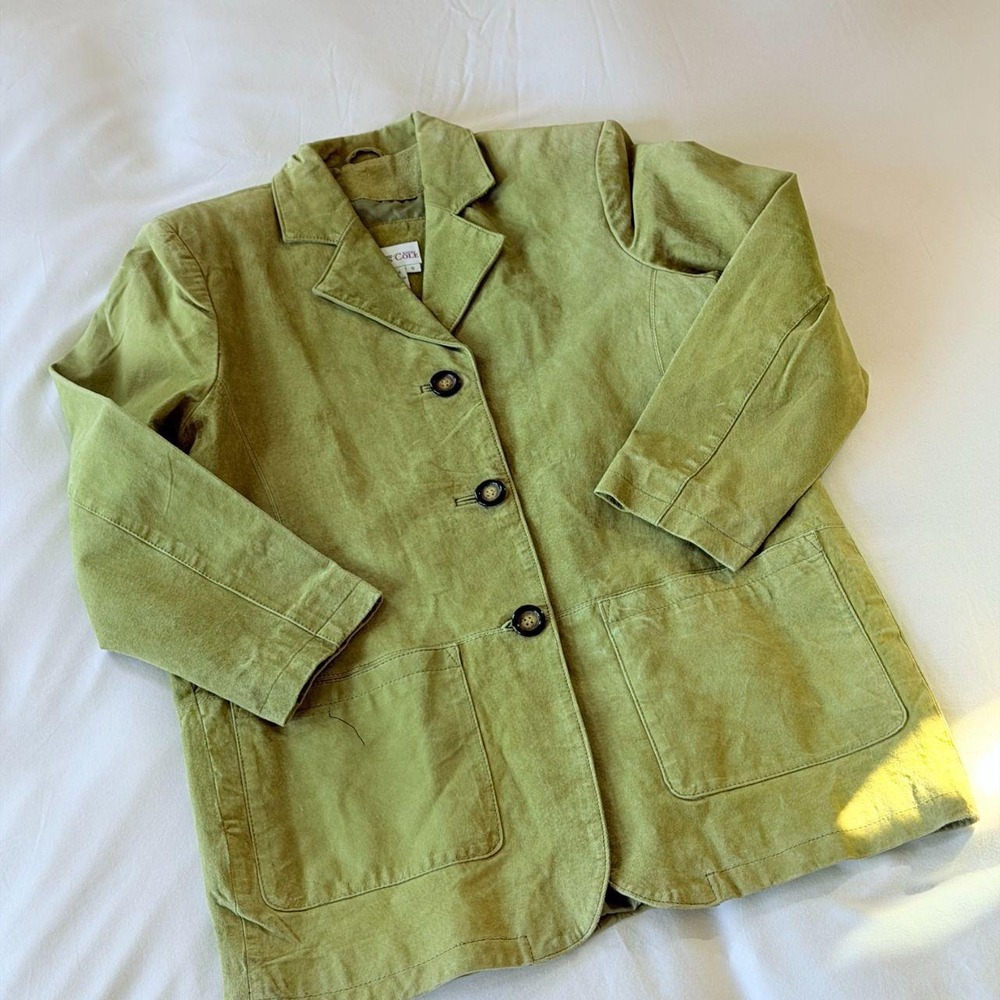 Michael Mims Kathy Cole Vintage Olive 100% Suede Longline Blazer Jacket S
